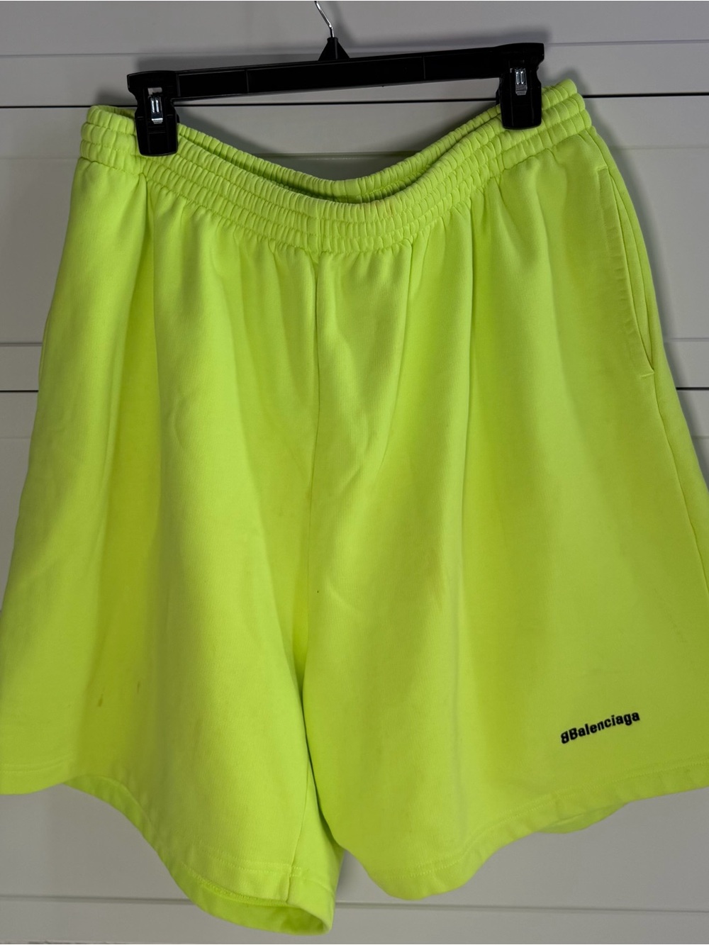 Authentic Balenciaga Wardrobe Unifit Neon Yellow Logo Sweat Shorts XS